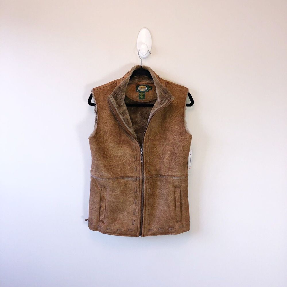 Cabela's Full Zip Shearling Vest Fur Lined Brandy Women's Size Small NWT's